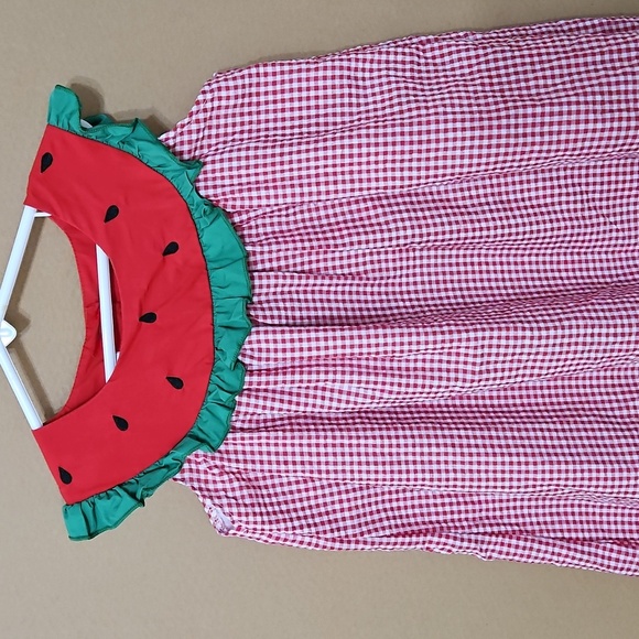 Little Lovely Designs Watermelon Dress Sz 5-6 Red Gingham - Picture 2 of 5